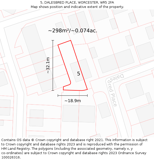 5, DALESBRED PLACE, WORCESTER, WR5 2FA: Plot and title map