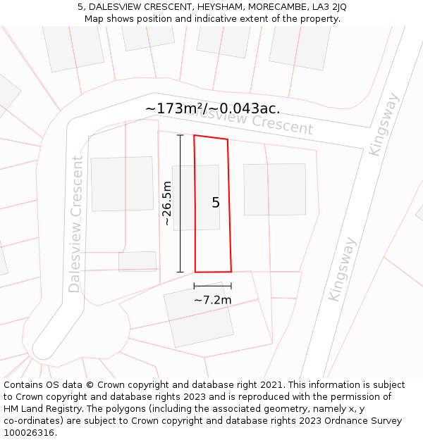 5, DALESVIEW CRESCENT, HEYSHAM, MORECAMBE, LA3 2JQ: Plot and title map
