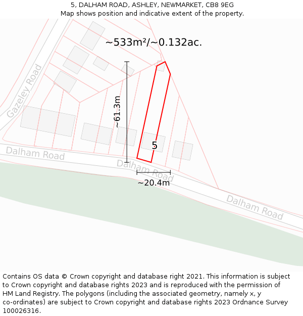 5, DALHAM ROAD, ASHLEY, NEWMARKET, CB8 9EG: Plot and title map