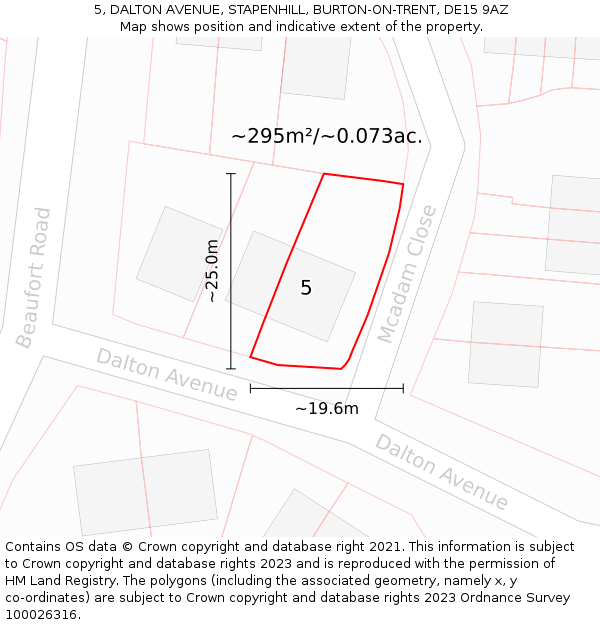 5, DALTON AVENUE, STAPENHILL, BURTON-ON-TRENT, DE15 9AZ: Plot and title map