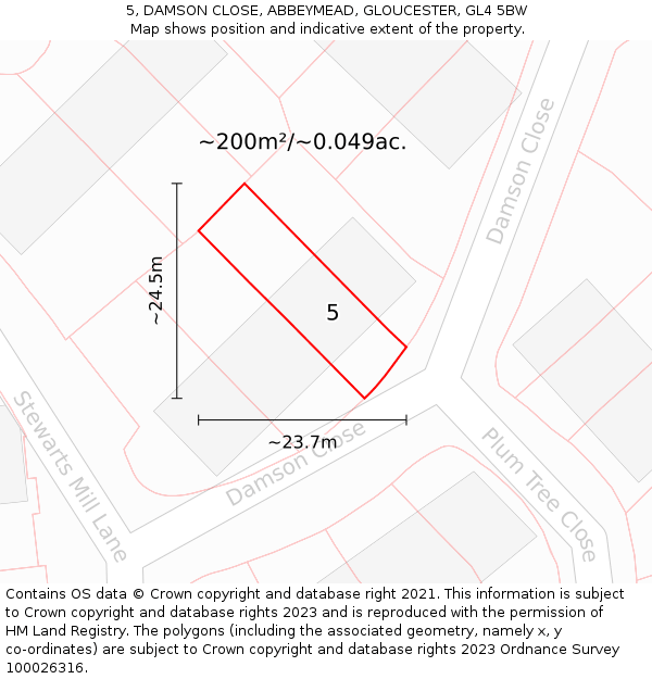 5, DAMSON CLOSE, ABBEYMEAD, GLOUCESTER, GL4 5BW: Plot and title map