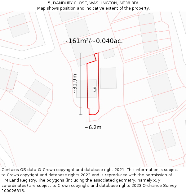 5, DANBURY CLOSE, WASHINGTON, NE38 8FA: Plot and title map