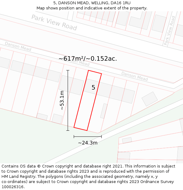 5, DANSON MEAD, WELLING, DA16 1RU: Plot and title map