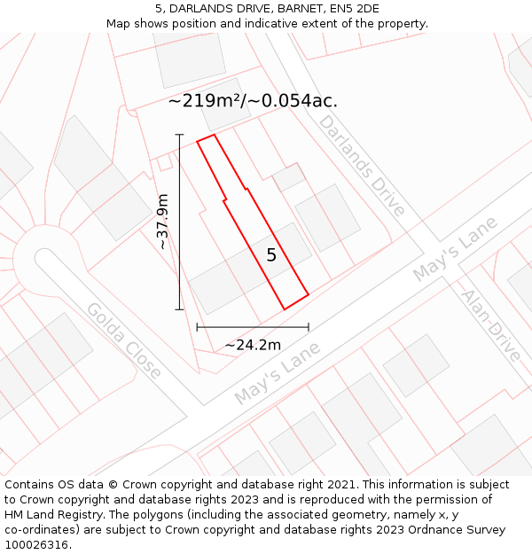 5, DARLANDS DRIVE, BARNET, EN5 2DE: Plot and title map