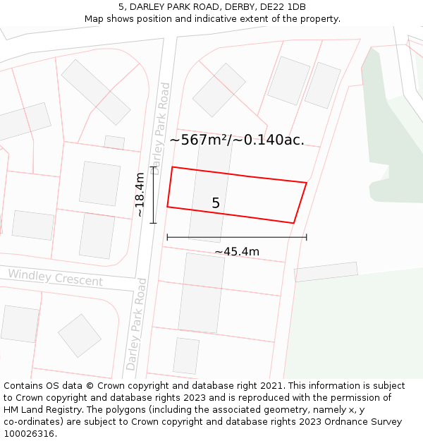5, DARLEY PARK ROAD, DERBY, DE22 1DB: Plot and title map