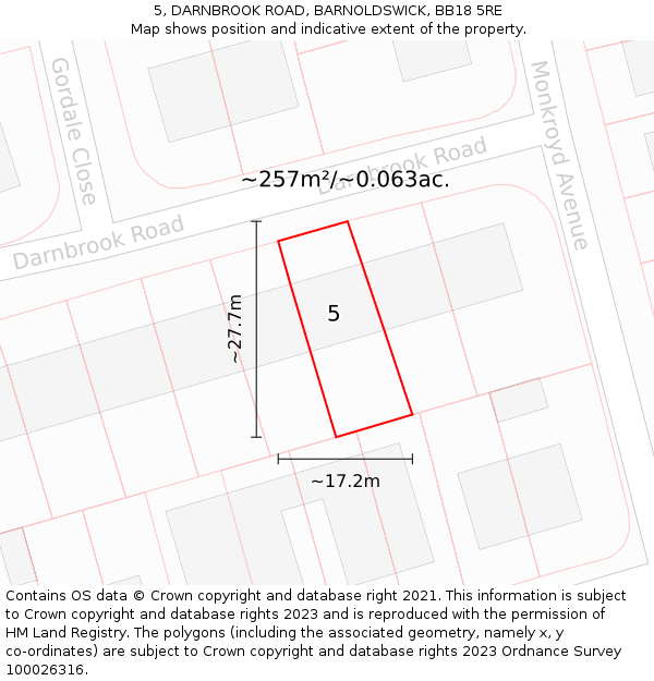5, DARNBROOK ROAD, BARNOLDSWICK, BB18 5RE: Plot and title map