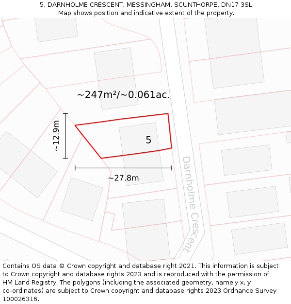 5, DARNHOLME CRESCENT, MESSINGHAM, SCUNTHORPE, DN17 3SL: Plot and title map