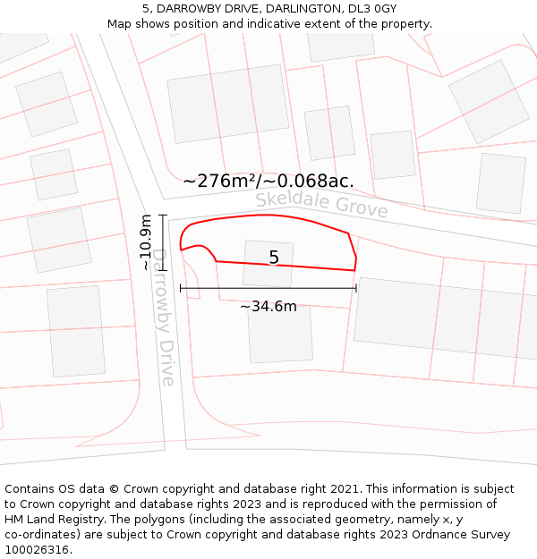 5, DARROWBY DRIVE, DARLINGTON, DL3 0GY: Plot and title map