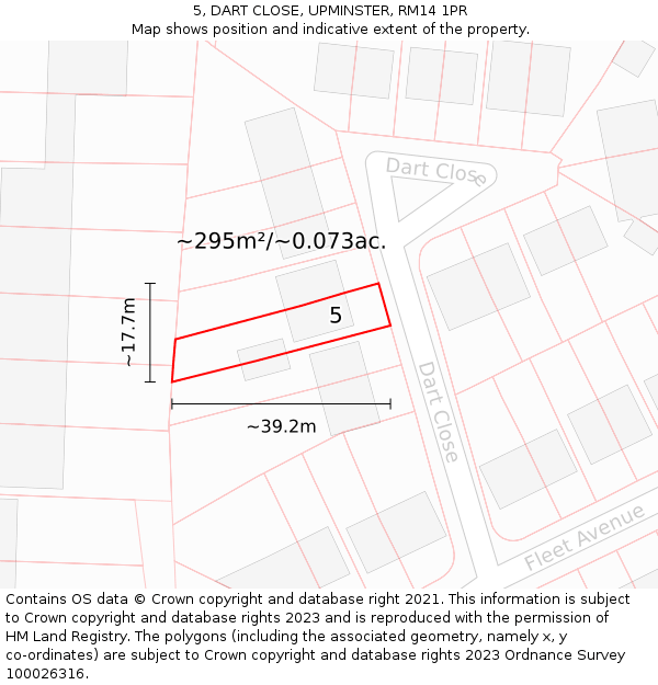 5, DART CLOSE, UPMINSTER, RM14 1PR: Plot and title map