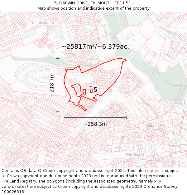 5, DARWIN DRIVE, FALMOUTH, TR11 5FU: Plot and title map