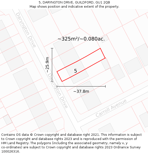 5, DARYNGTON DRIVE, GUILDFORD, GU1 2QB: Plot and title map
