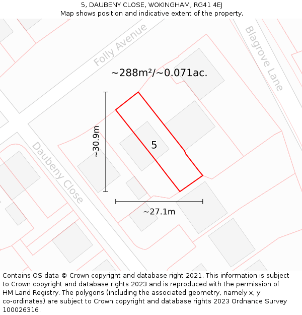 5, DAUBENY CLOSE, WOKINGHAM, RG41 4EJ: Plot and title map