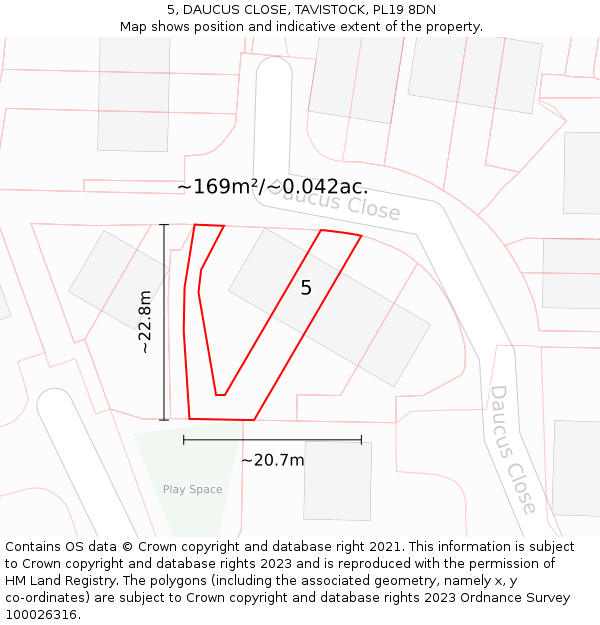 5, DAUCUS CLOSE, TAVISTOCK, PL19 8DN: Plot and title map