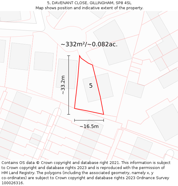 5, DAVENANT CLOSE, GILLINGHAM, SP8 4SL: Plot and title map