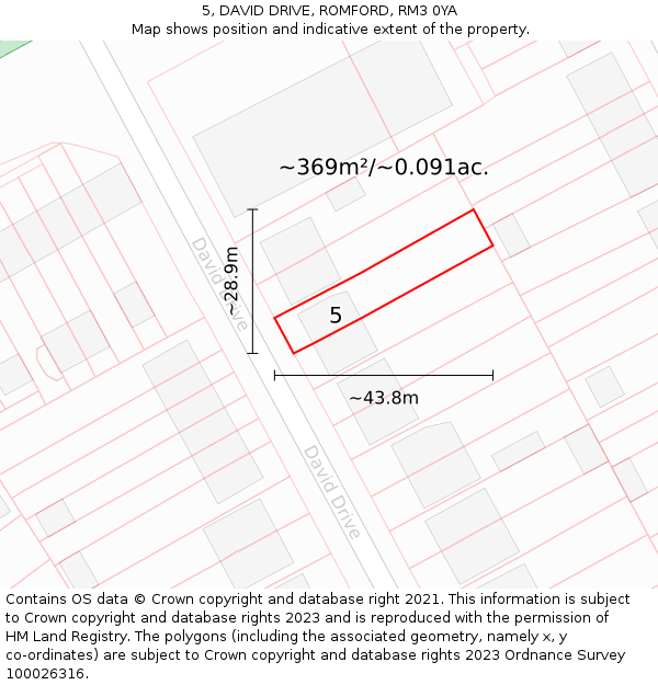 5, DAVID DRIVE, ROMFORD, RM3 0YA: Plot and title map