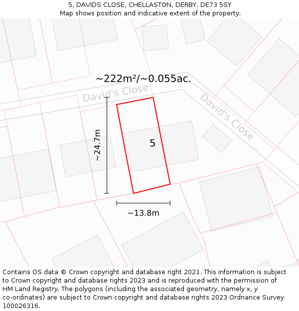5, DAVIDS CLOSE, CHELLASTON, DERBY, DE73 5SY: Plot and title map