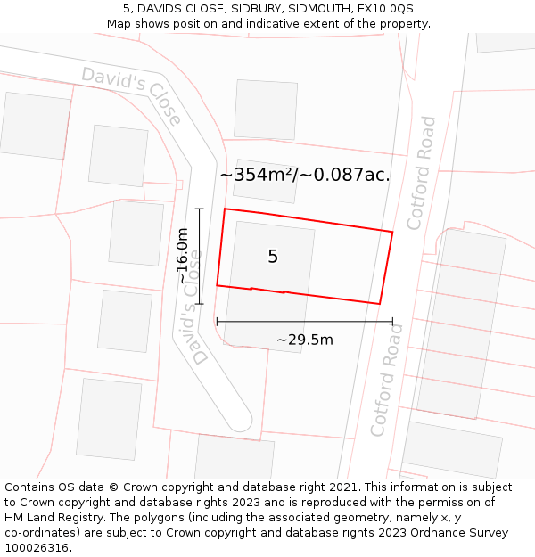 5, DAVIDS CLOSE, SIDBURY, SIDMOUTH, EX10 0QS: Plot and title map