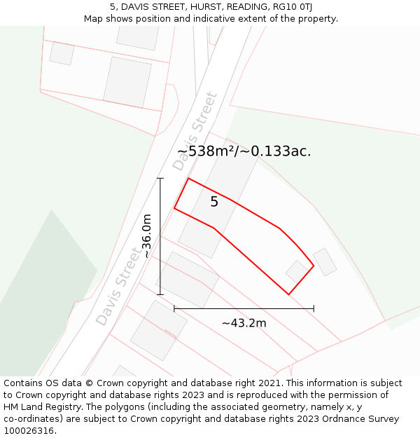 5, DAVIS STREET, HURST, READING, RG10 0TJ: Plot and title map