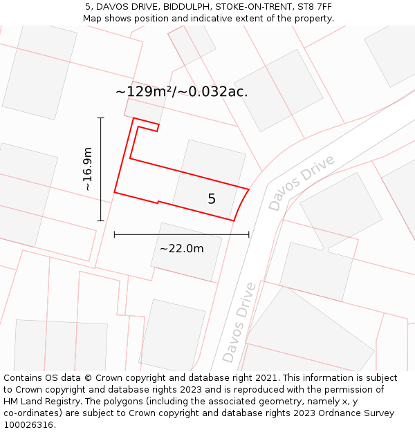 5, DAVOS DRIVE, BIDDULPH, STOKE-ON-TRENT, ST8 7FF: Plot and title map