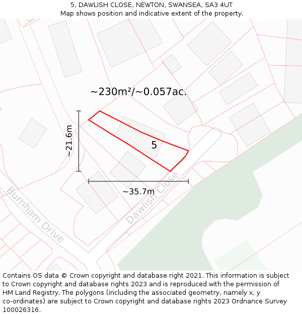 5, DAWLISH CLOSE, NEWTON, SWANSEA, SA3 4UT: Plot and title map