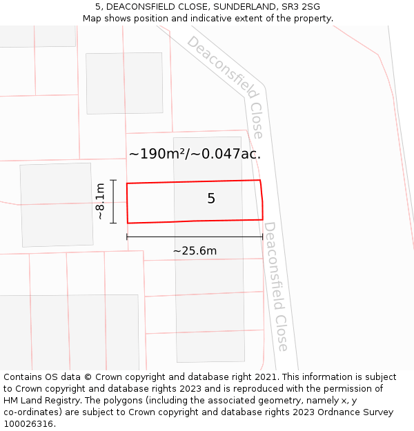 5, DEACONSFIELD CLOSE, SUNDERLAND, SR3 2SG: Plot and title map