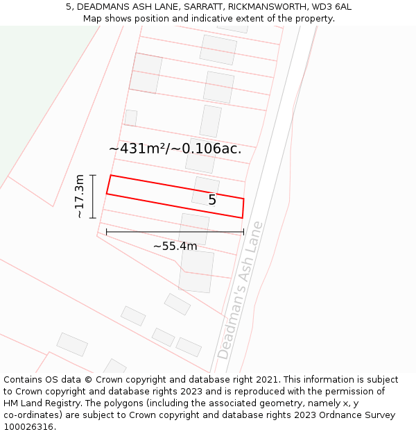 5, DEADMANS ASH LANE, SARRATT, RICKMANSWORTH, WD3 6AL: Plot and title map