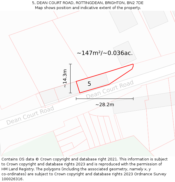 5, DEAN COURT ROAD, ROTTINGDEAN, BRIGHTON, BN2 7DE: Plot and title map