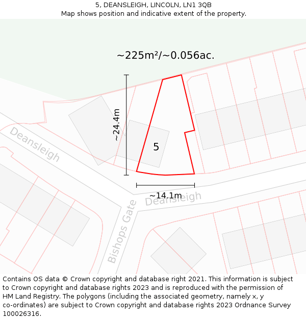 5, DEANSLEIGH, LINCOLN, LN1 3QB: Plot and title map