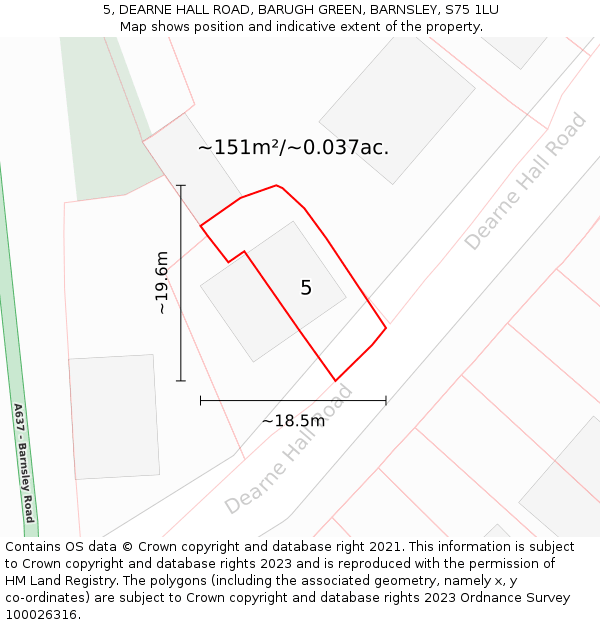 5, DEARNE HALL ROAD, BARUGH GREEN, BARNSLEY, S75 1LU: Plot and title map