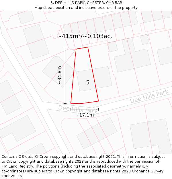 5, DEE HILLS PARK, CHESTER, CH3 5AR: Plot and title map