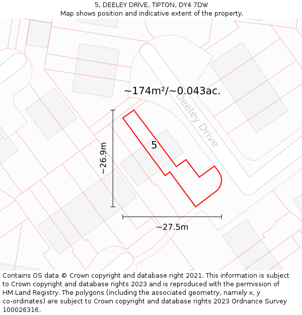 5, DEELEY DRIVE, TIPTON, DY4 7DW: Plot and title map