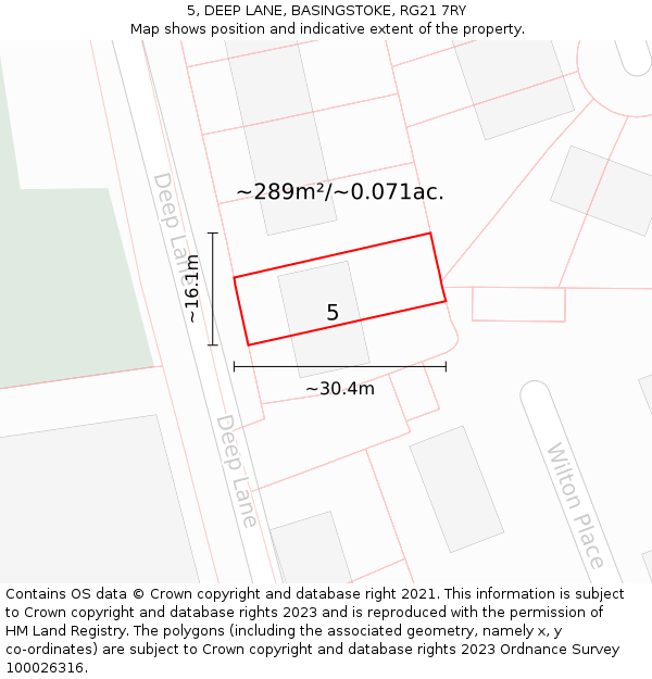 5, DEEP LANE, BASINGSTOKE, RG21 7RY: Plot and title map