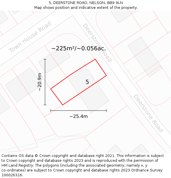 5, DEERSTONE ROAD, NELSON, BB9 9LN: Plot and title map