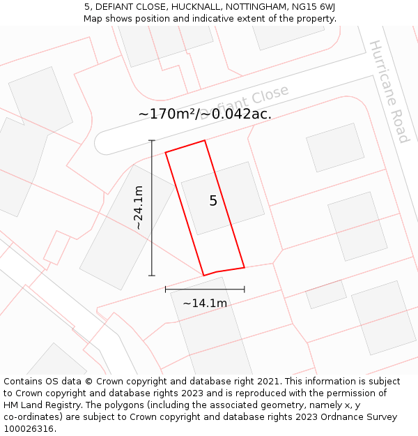 5, DEFIANT CLOSE, HUCKNALL, NOTTINGHAM, NG15 6WJ: Plot and title map