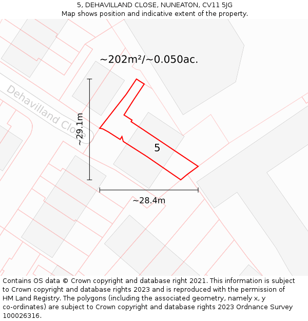 5, DEHAVILLAND CLOSE, NUNEATON, CV11 5JG: Plot and title map