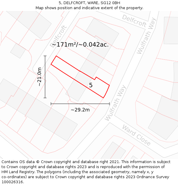 5, DELFCROFT, WARE, SG12 0BH: Plot and title map