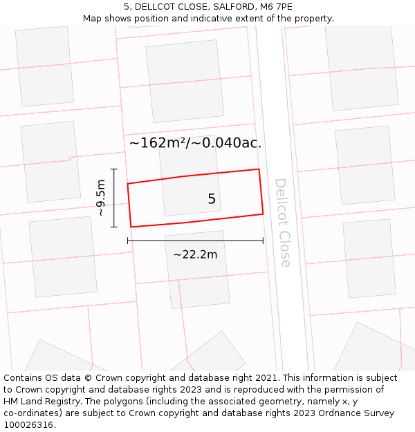 5, DELLCOT CLOSE, SALFORD, M6 7PE: Plot and title map