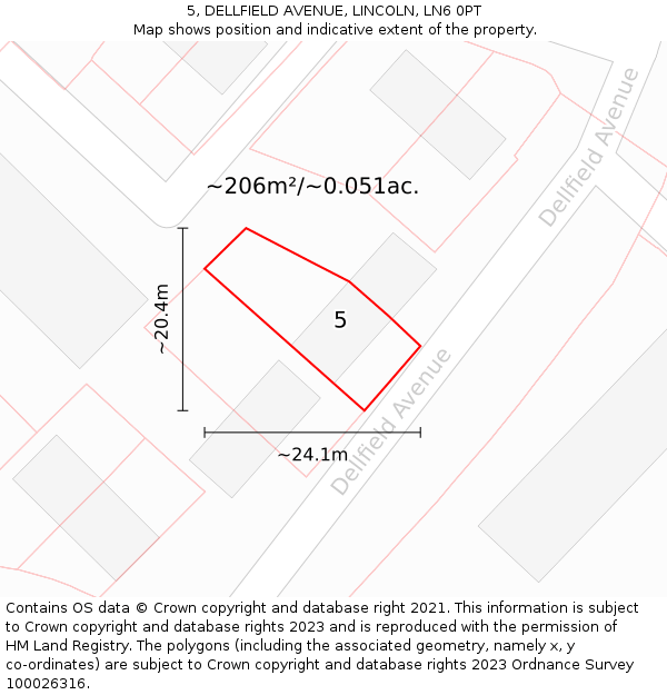 5, DELLFIELD AVENUE, LINCOLN, LN6 0PT: Plot and title map