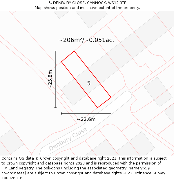 5, DENBURY CLOSE, CANNOCK, WS12 3TE: Plot and title map