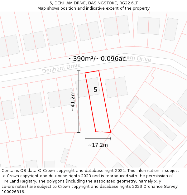 5, DENHAM DRIVE, BASINGSTOKE, RG22 6LT: Plot and title map