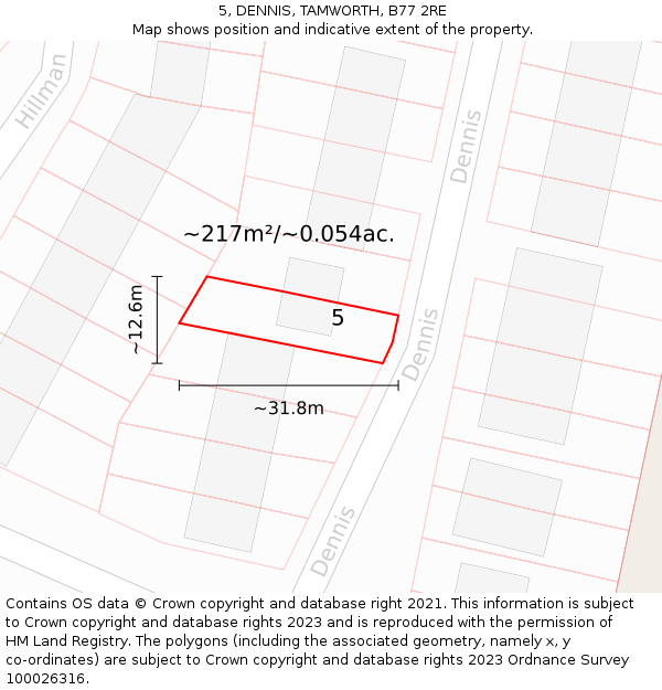5, DENNIS, TAMWORTH, B77 2RE: Plot and title map