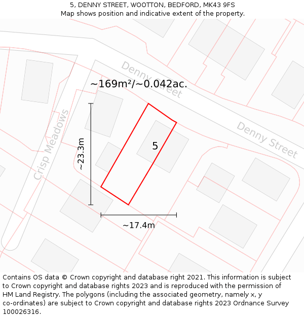 5, DENNY STREET, WOOTTON, BEDFORD, MK43 9FS: Plot and title map