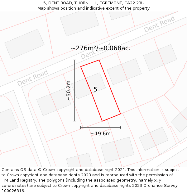 5, DENT ROAD, THORNHILL, EGREMONT, CA22 2RU: Plot and title map