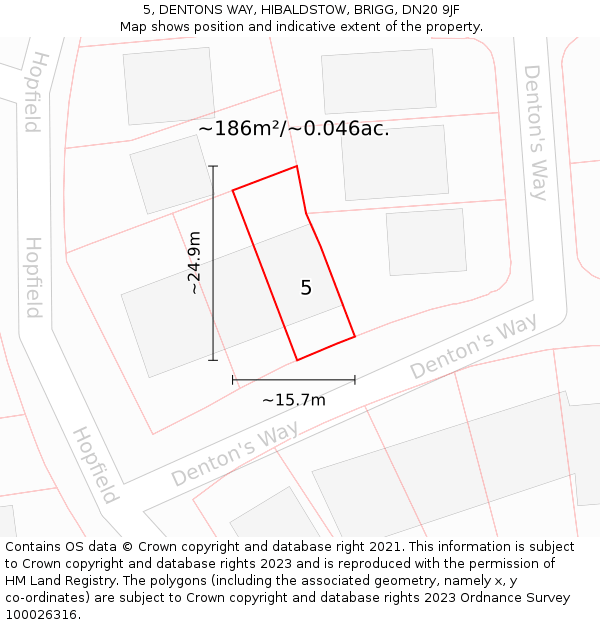 5, DENTONS WAY, HIBALDSTOW, BRIGG, DN20 9JF: Plot and title map