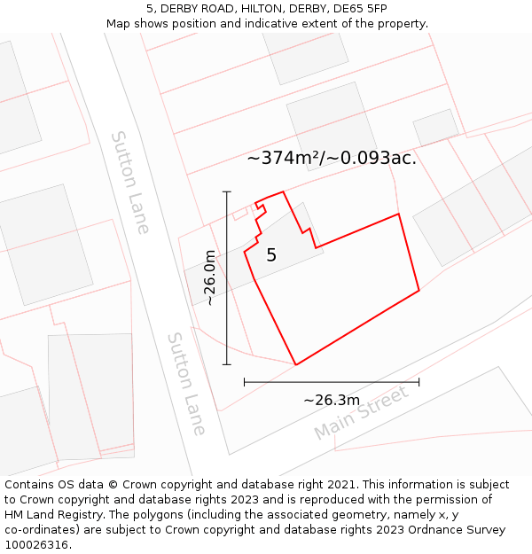 5, DERBY ROAD, HILTON, DERBY, DE65 5FP: Plot and title map