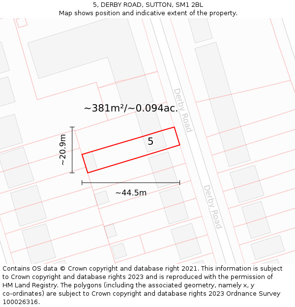 5, DERBY ROAD, SUTTON, SM1 2BL: Plot and title map