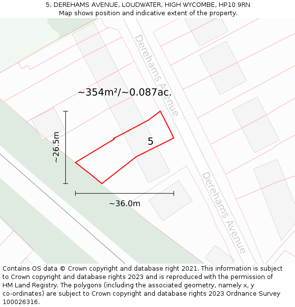 5, DEREHAMS AVENUE, LOUDWATER, HIGH WYCOMBE, HP10 9RN: Plot and title map
