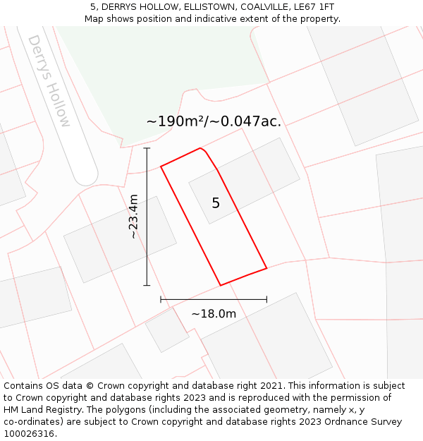 5, DERRYS HOLLOW, ELLISTOWN, COALVILLE, LE67 1FT: Plot and title map