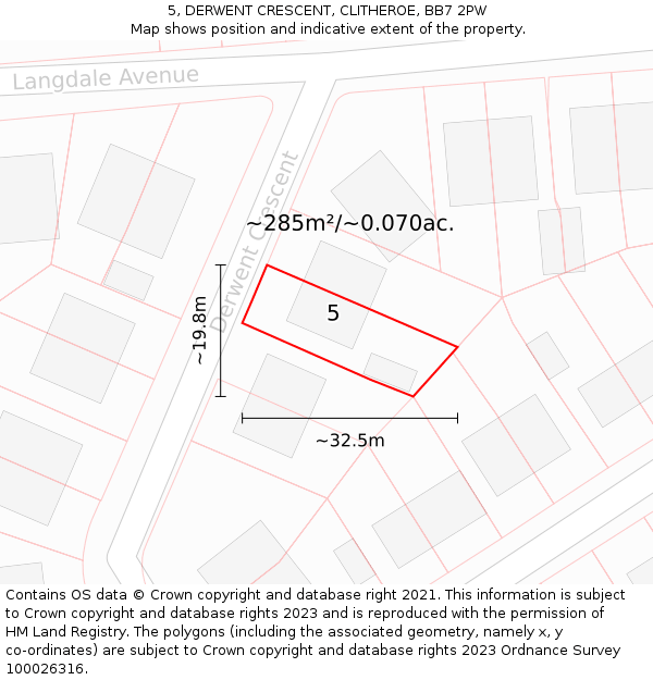 5, DERWENT CRESCENT, CLITHEROE, BB7 2PW: Plot and title map