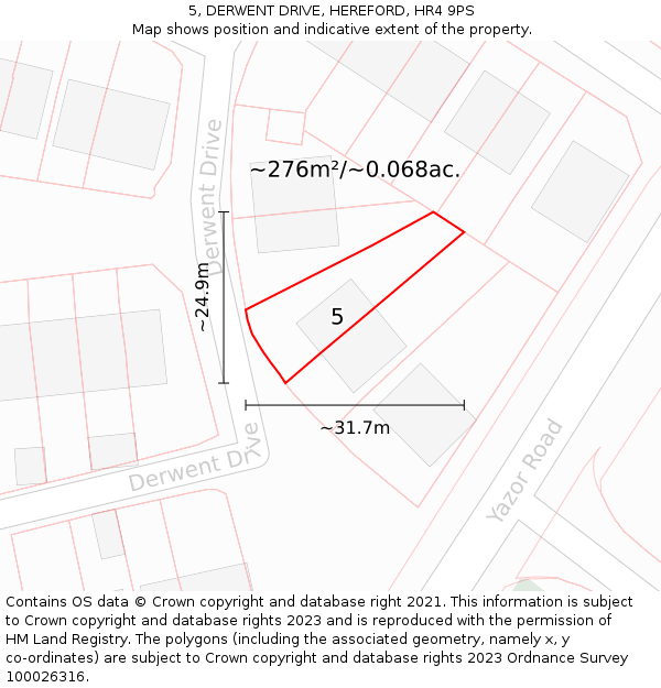 5, DERWENT DRIVE, HEREFORD, HR4 9PS: Plot and title map